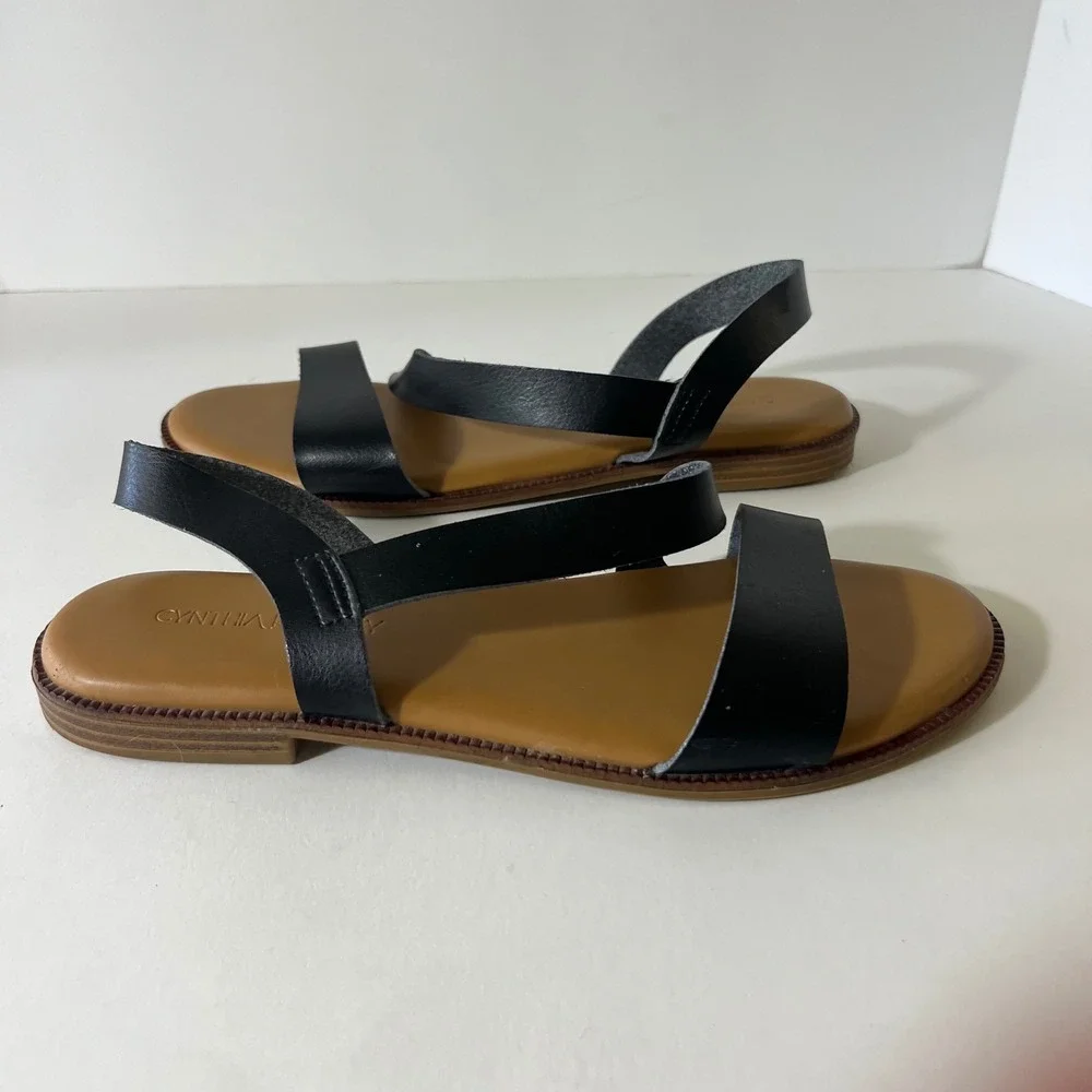 Cynthia Rowley Black Strappy Slingback‎ Flat Sandals Womens Size 9 Low Heel